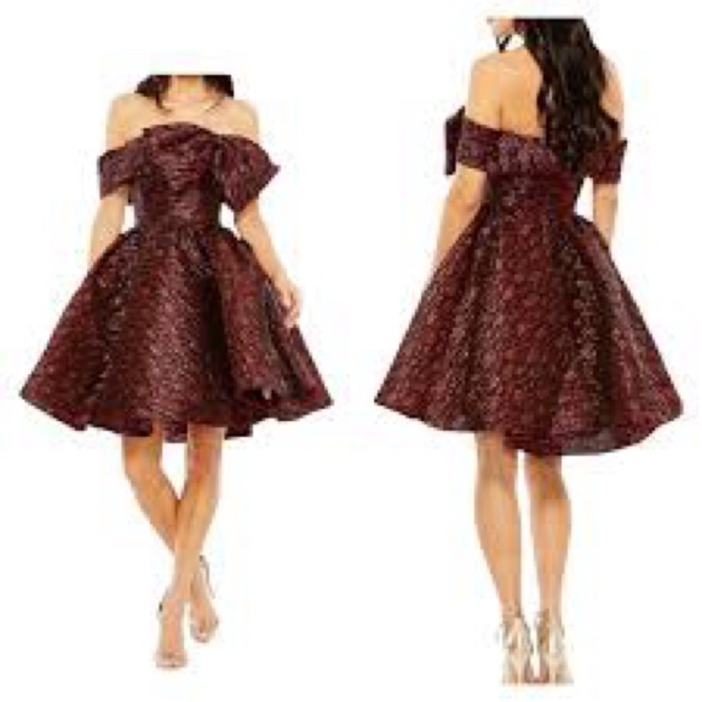 ✔️#33 BNWT Mac Duggal Off-Shoulder Ruby Mini Dress #68622